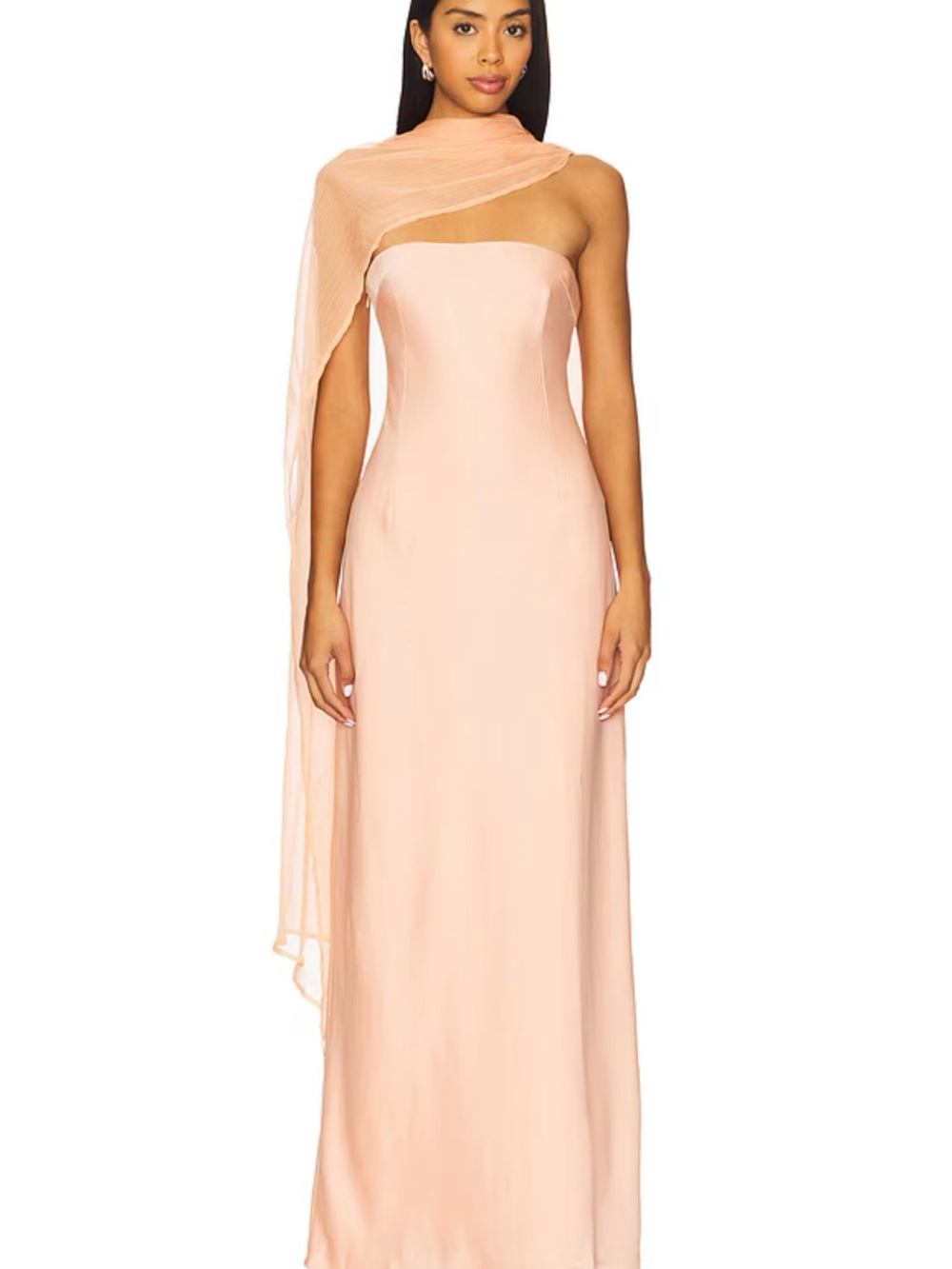 Yellow The Label Peach Maxi Gown with Sheer Shawl/Scarf